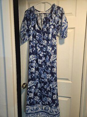 Loft Blue and White Short Sleeve Dress